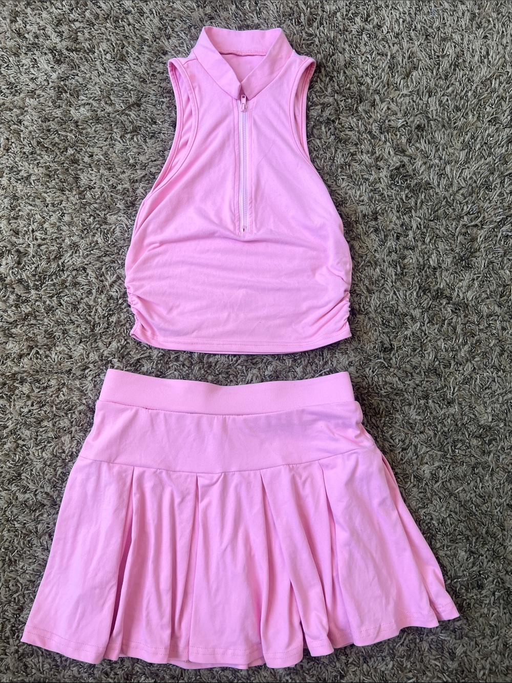 SHEIN Light Pink Zip Crop Top & Pleated Skirt    Bundle discount available 💕